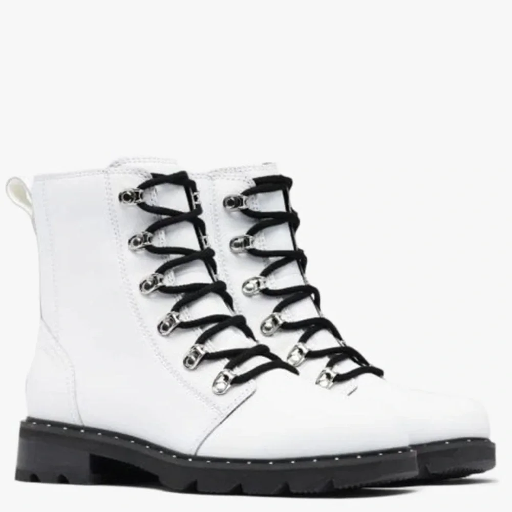 NWT Sorel ‘Lennox’ Lace White Leather Platform Ankle Combat Boots - Picture 3 of 14